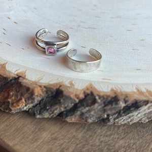 Adjustable toe ring sterling silver 925 pink stone